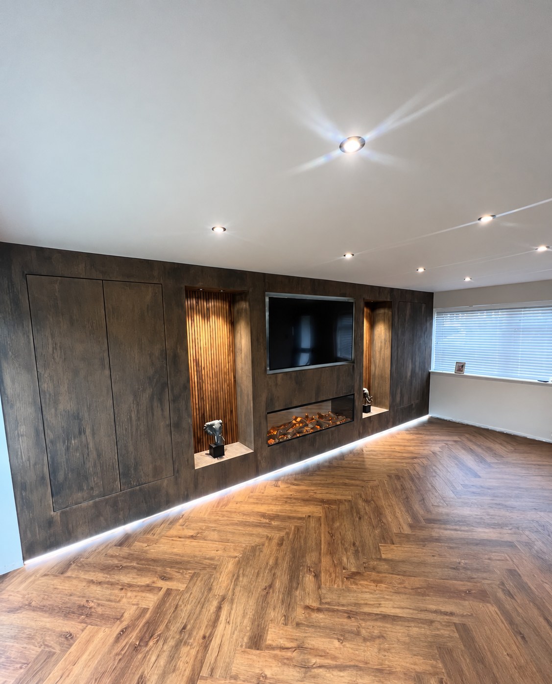 Completed Venetian plaster media wall in Ascot