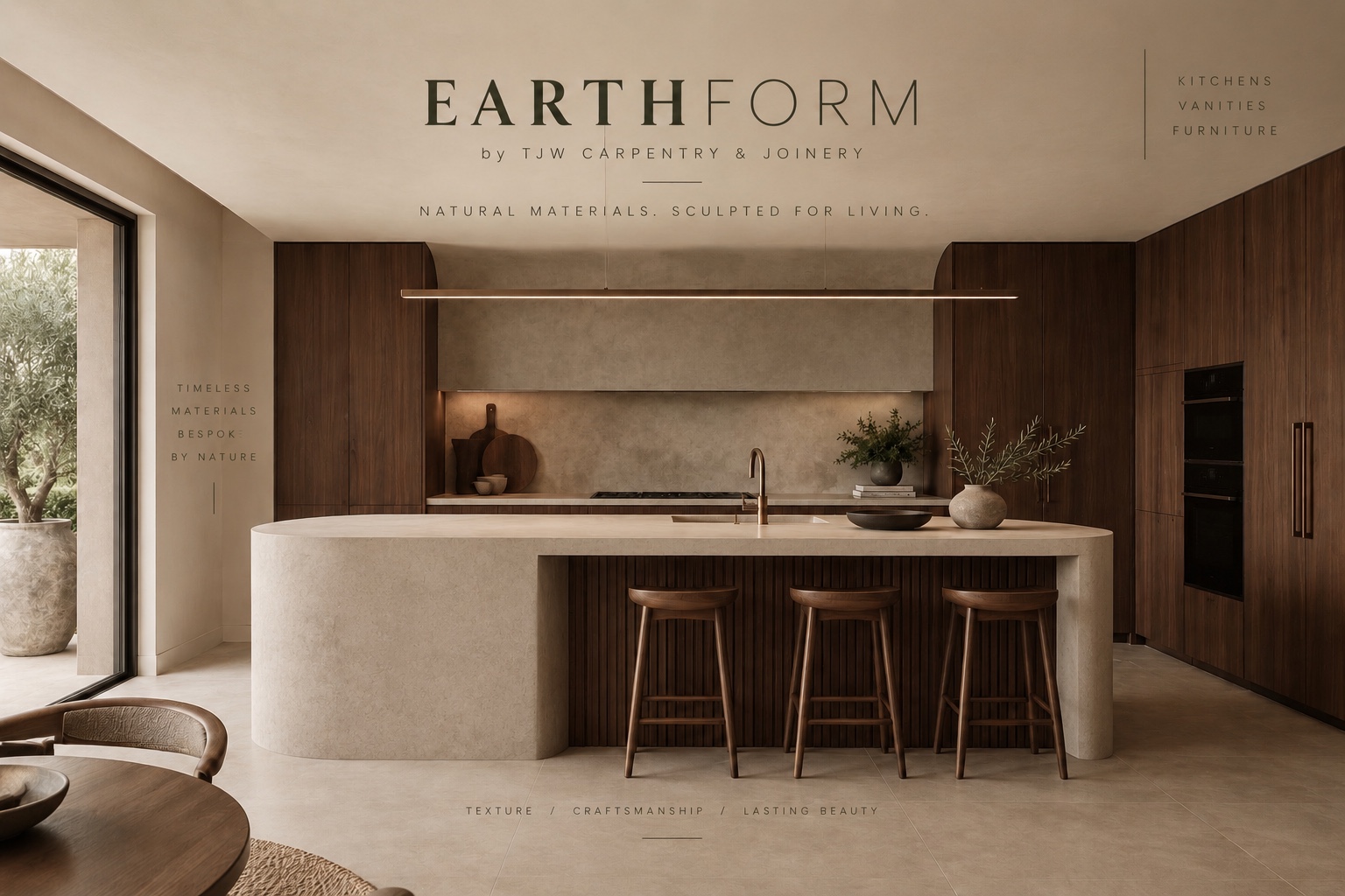 Original EarthForm Growth walnut kitchen concept with sculpted island