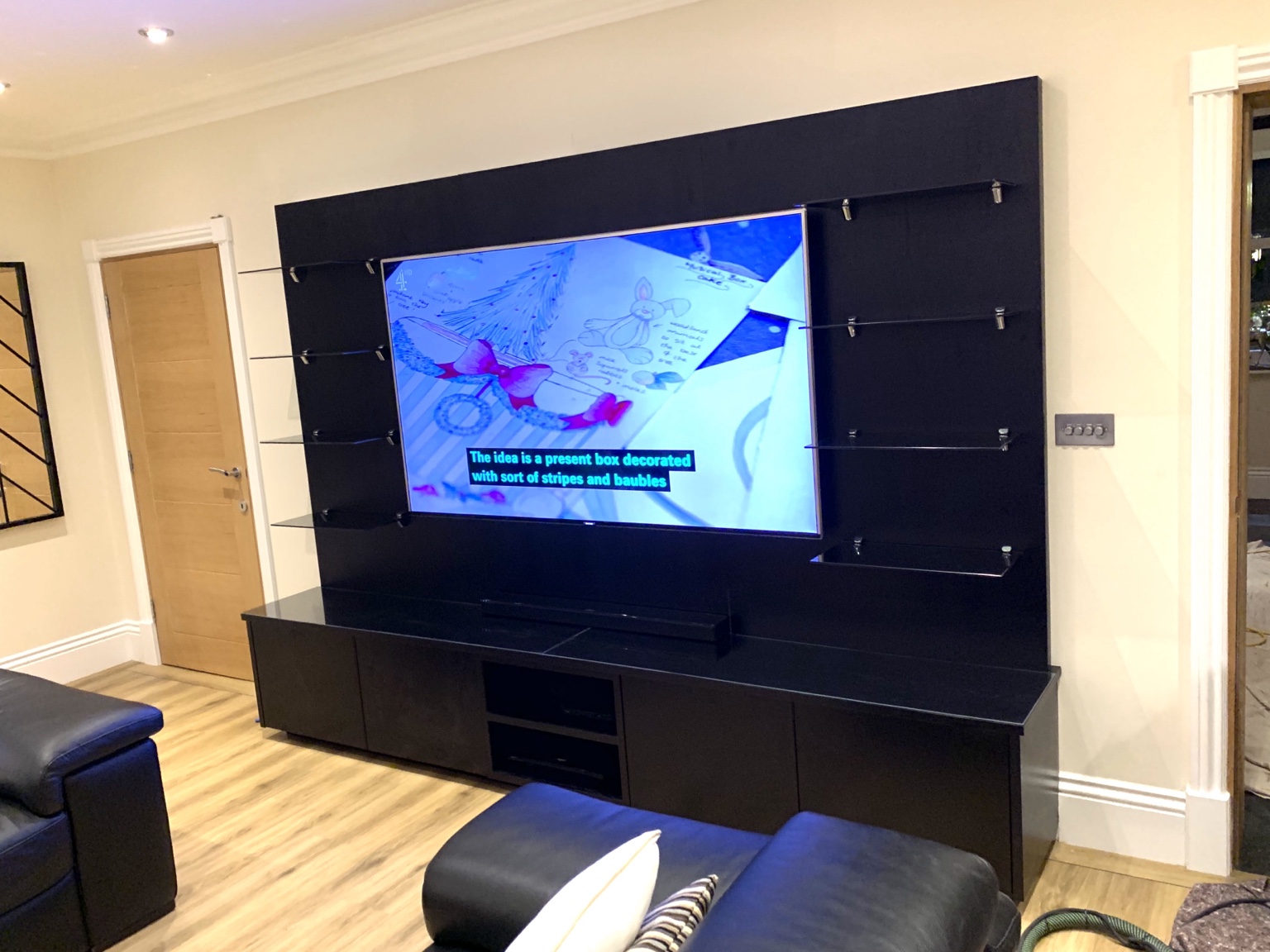 West Drive media wall within the living room