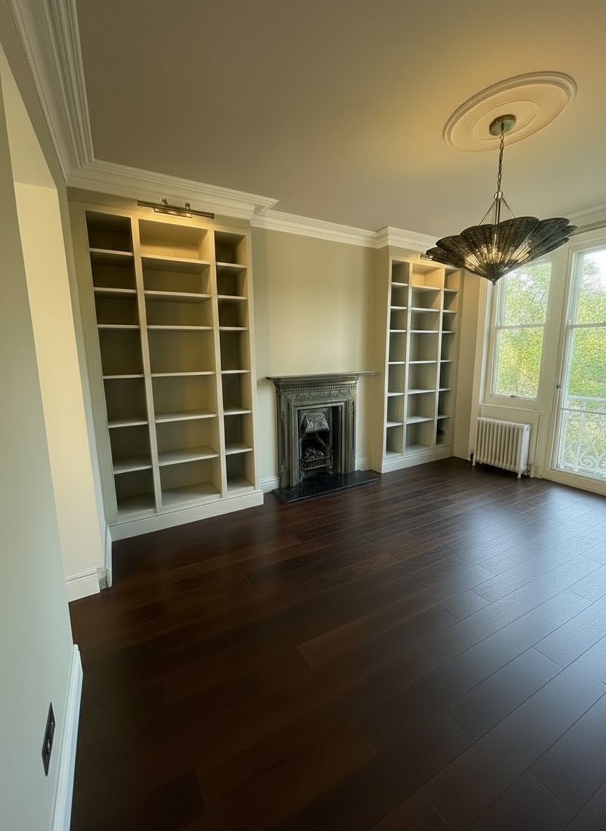 Hand-painted built-in library at York Mansion, Battersea